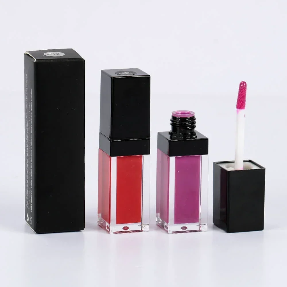 

6ml Private Label Lipgloss Custom Bulk Liquid Lipstick Metallic Matte Gloss Black Square Tube Moist Long-lasting Lips Makeup