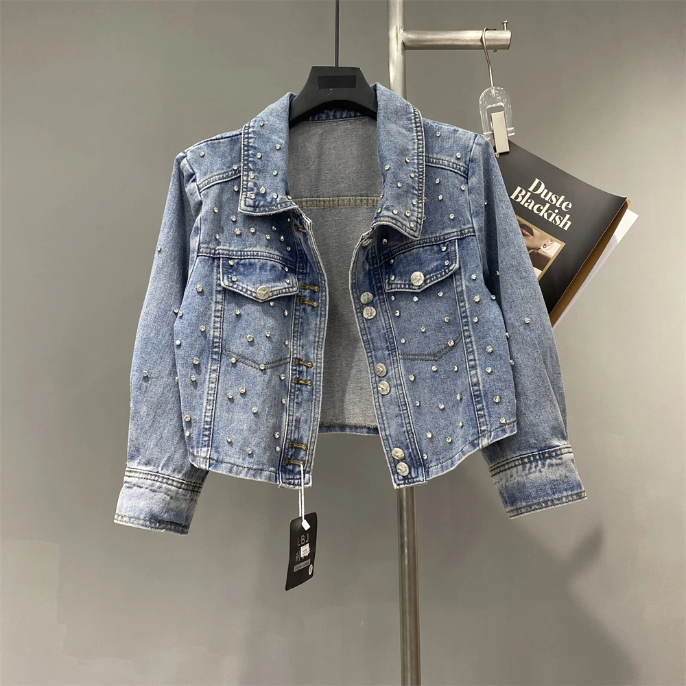 Manteau en denim à manches 3/4 biscuits exquis pour femmes, vestes
