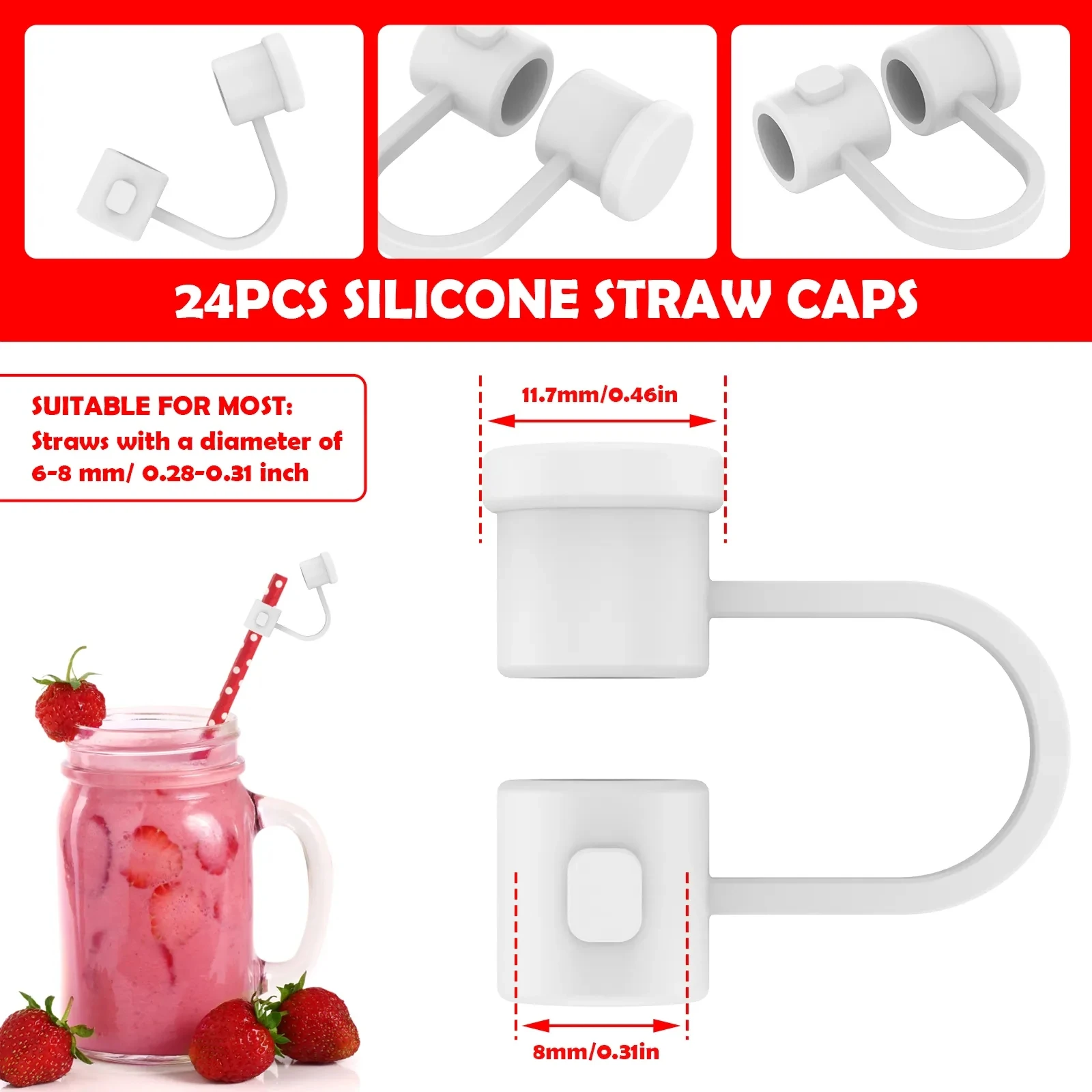 Silicone Straw Tips Cover Reusable Straw Tips Lids Colorful Plug Dust-Proof Drinking Cover Portable Silicone 24Pcs straw covers,straw lid