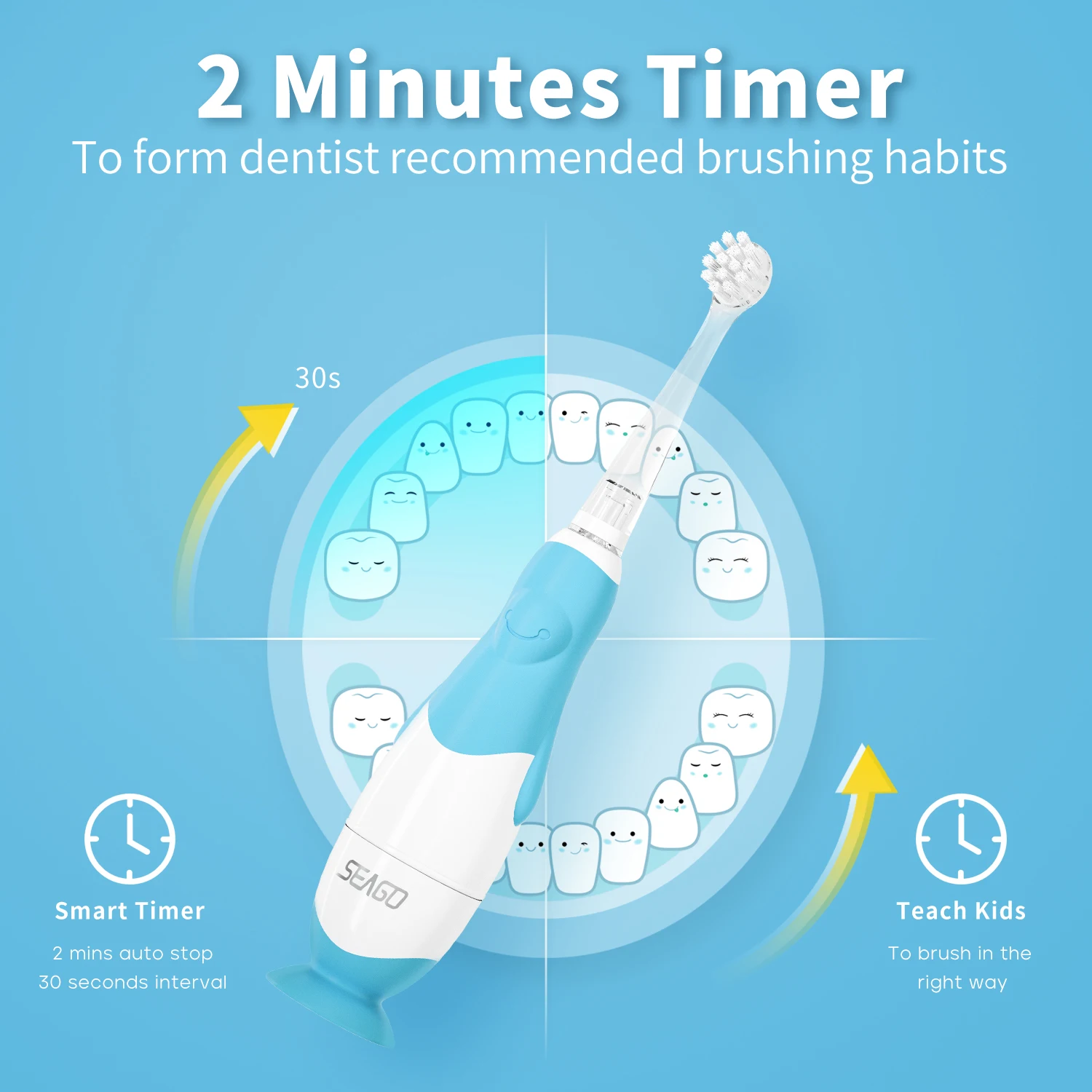Seago Kids Electric Toothbrush Sonic Toothbrush with Observing Light Replaceable Brush Head Child Cartoon Smart Timer Waterproof kids electric toothbrush