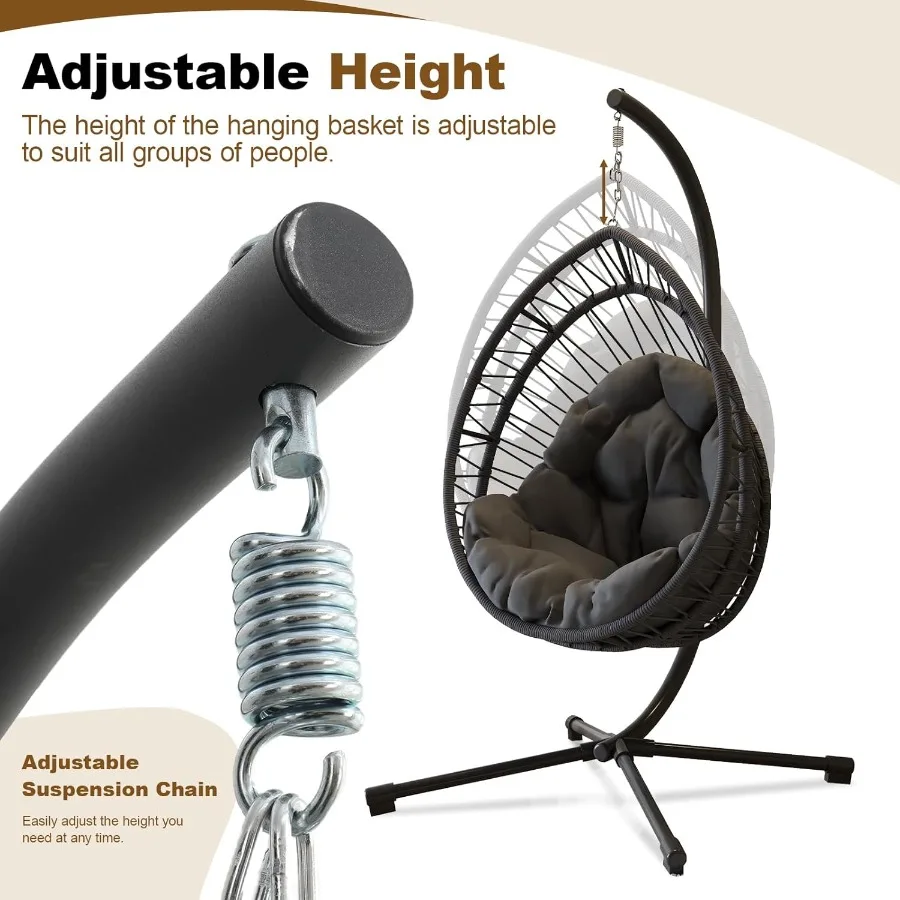 Hanging Egg Chair with Heavy Stand Foldable Patio Hammock Egg Swing Chair Made by AllWeather CoreSpun Polyester Rope with Soft
