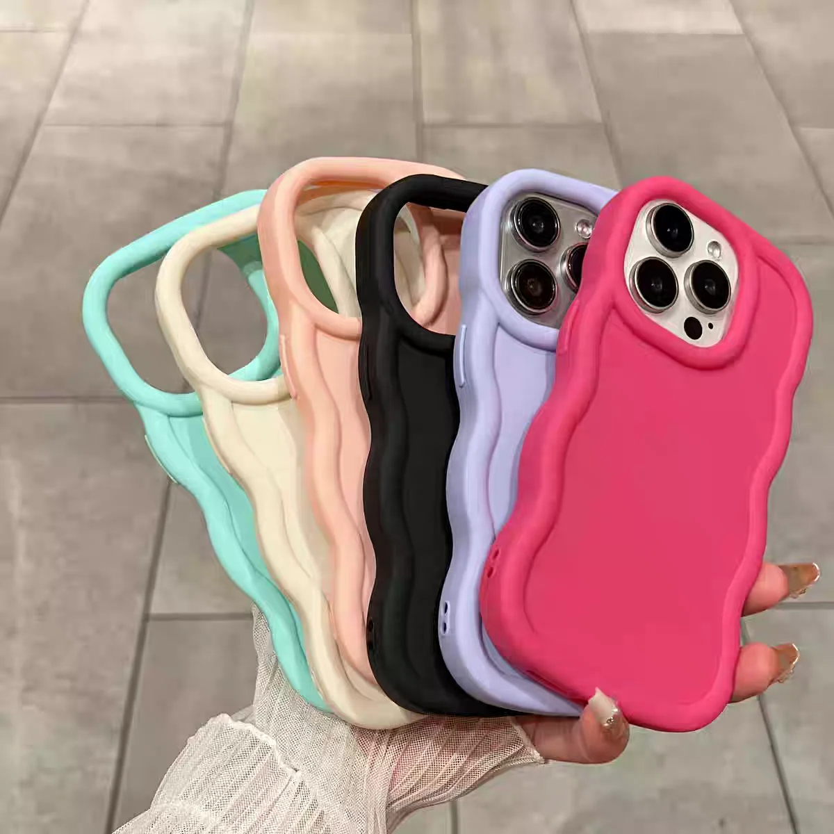 Candy Solid Color Wave Side Phone Case Cover