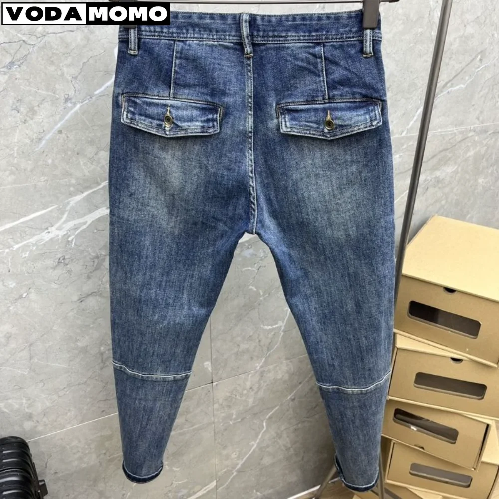 Fashion Designer Men Jeans Retro Stretch Slim Fit Painted Ripped Jeans Men Korean Style Vintage Casual Denim Pants cargo pants 2023 winter new fleece lined thickened denim jacket women fashion right angle shoulder hand painted fur cotton padded coat