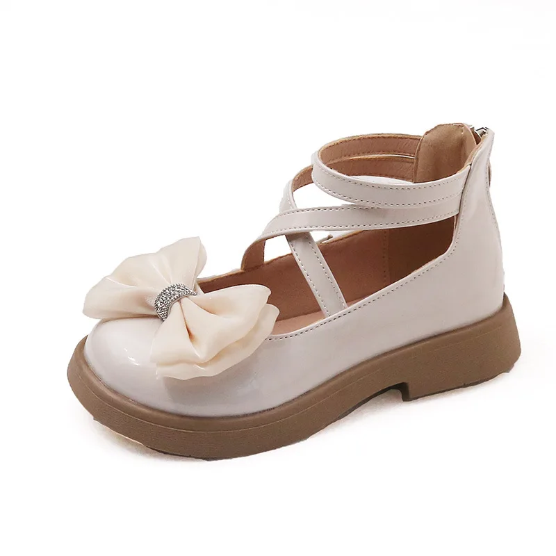 Girls'  Leather Shoes 2024 Autumn Butterfly Bow Fashion Sweet Lolita Princess Shoes college style black student single shoes 4