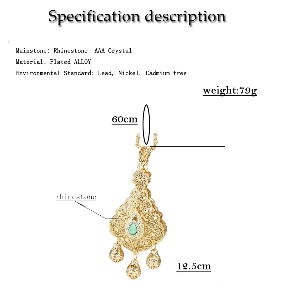 Sunspicems Gold Farbe Dubai Bijoux Frauen Anhänger Halskette Pullover Kette Marokko Ethnische Braut Hochzeit Schmuck Brautjungfer Geschenk – Detail 1
