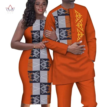 Abbigliamento per coppia con stampa africana per amanti Set di pantaloni da uomo e abito senza maniche da donna Abiti da sposa aderenti per feste WYQ644 1