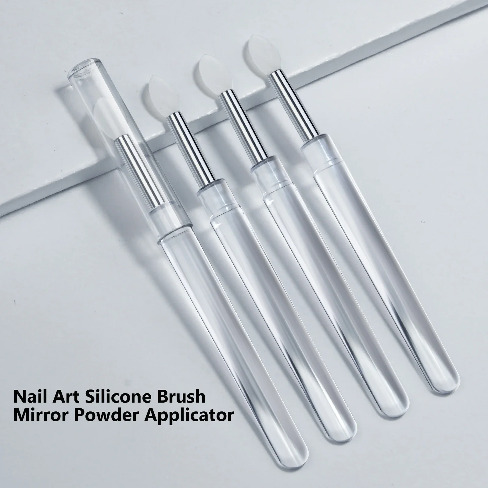Nail Art Transparent Silicone Brush 2Pcs Mirror Glitter Powder Chrome Pigment Applicator Stick nail art brushes nail brushes nail art tools silicone applicator sticks
