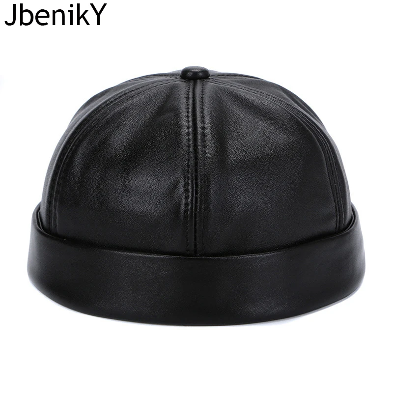 

Fashion Man Real Leather Hiphop Hat Casual Landlord Chinese-Style Hat Sheepskin Cap Thin Round Caps