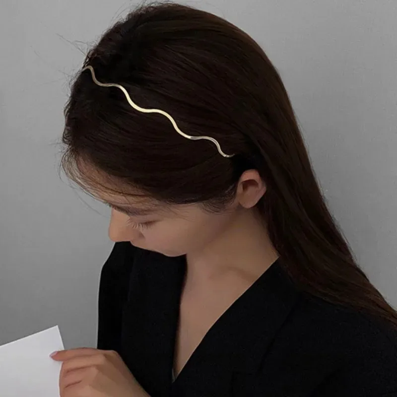 Korea Style Gold Metal Wave Hairbands Women Girls Simple Geometric Thin Hairbands Headbands Elegant Headdress Hair Accessories