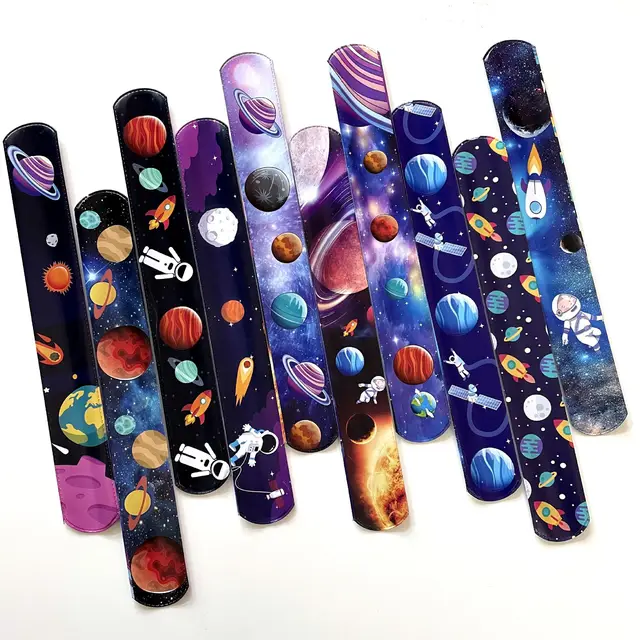 Pulseras con tema de exploración del espacio exterior para niños y adultos, 10 piezas, regalo de fiesta de cumpleaños con cielo estrellado, planetas, astronauta 1