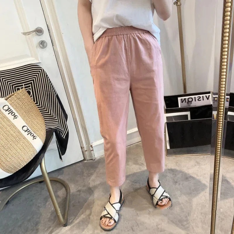 Spring Summer New Fashion High Waist Pockets Women's Clothing Casual All Match Solid Color Loose Female Clothes Solid Y2K Pants