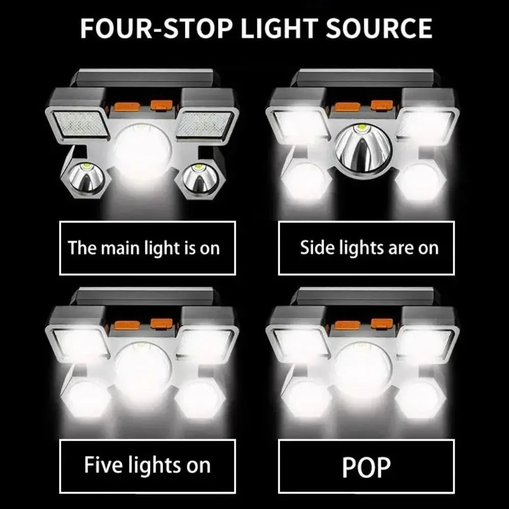 High Power Head Flashlight Rechargeable 5 LED Headlamp For Fishing Camping Headl