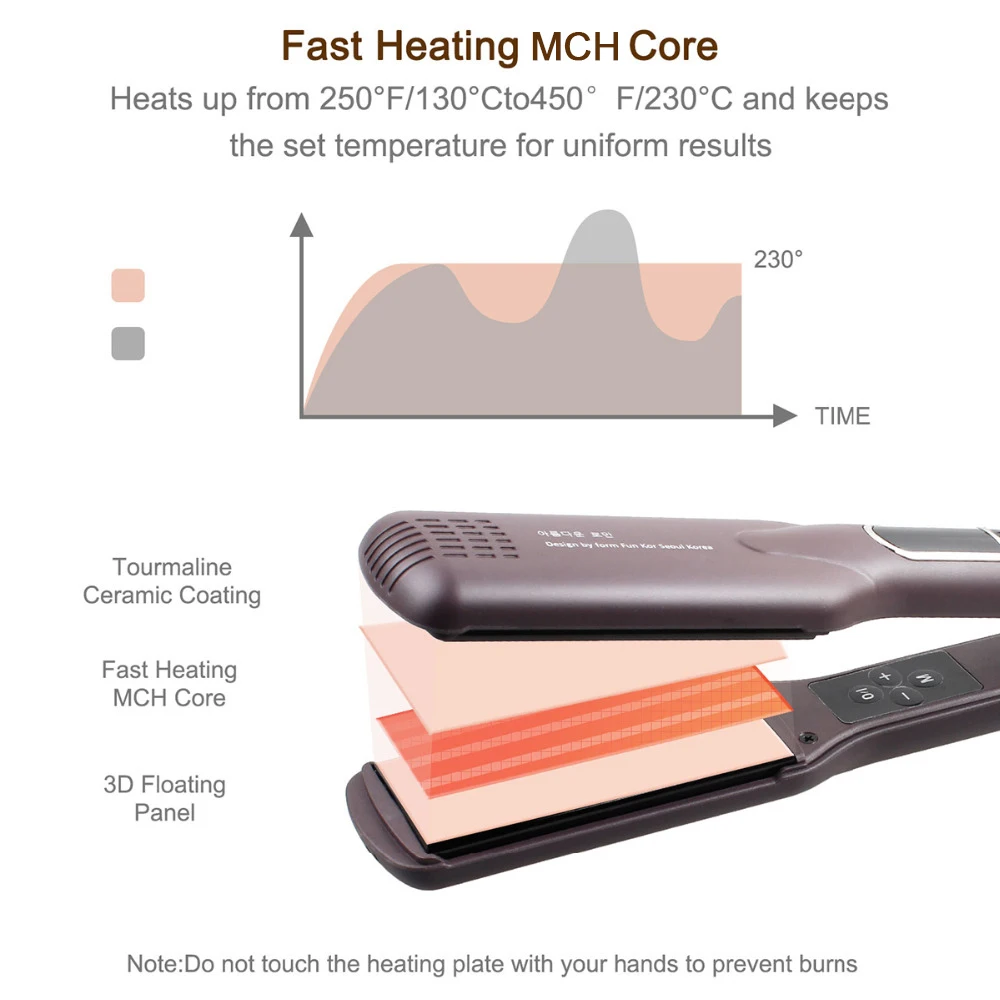 Korean Hair Straightener Keratin Treatment Floating Wide Plate Ceramic Flat Iron Dual Voltage Hair Curling Iron Salon Styler 3