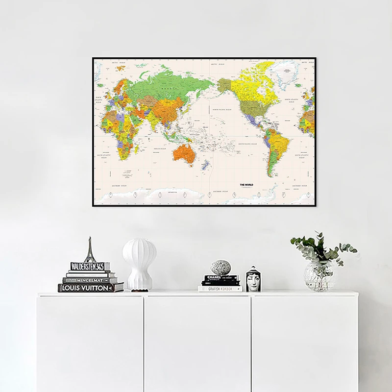 A2 Size Printed The World Physical Map Fine Canvas Unframed Painting For Home Office Wall Decor
