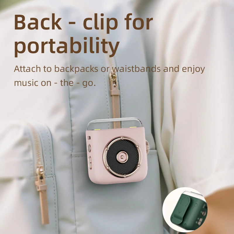 Bluetooth Retro LED Mini Speaker with Magnetic Back Clip - Portable Outdoor & Desktop Cartoon Music Gift