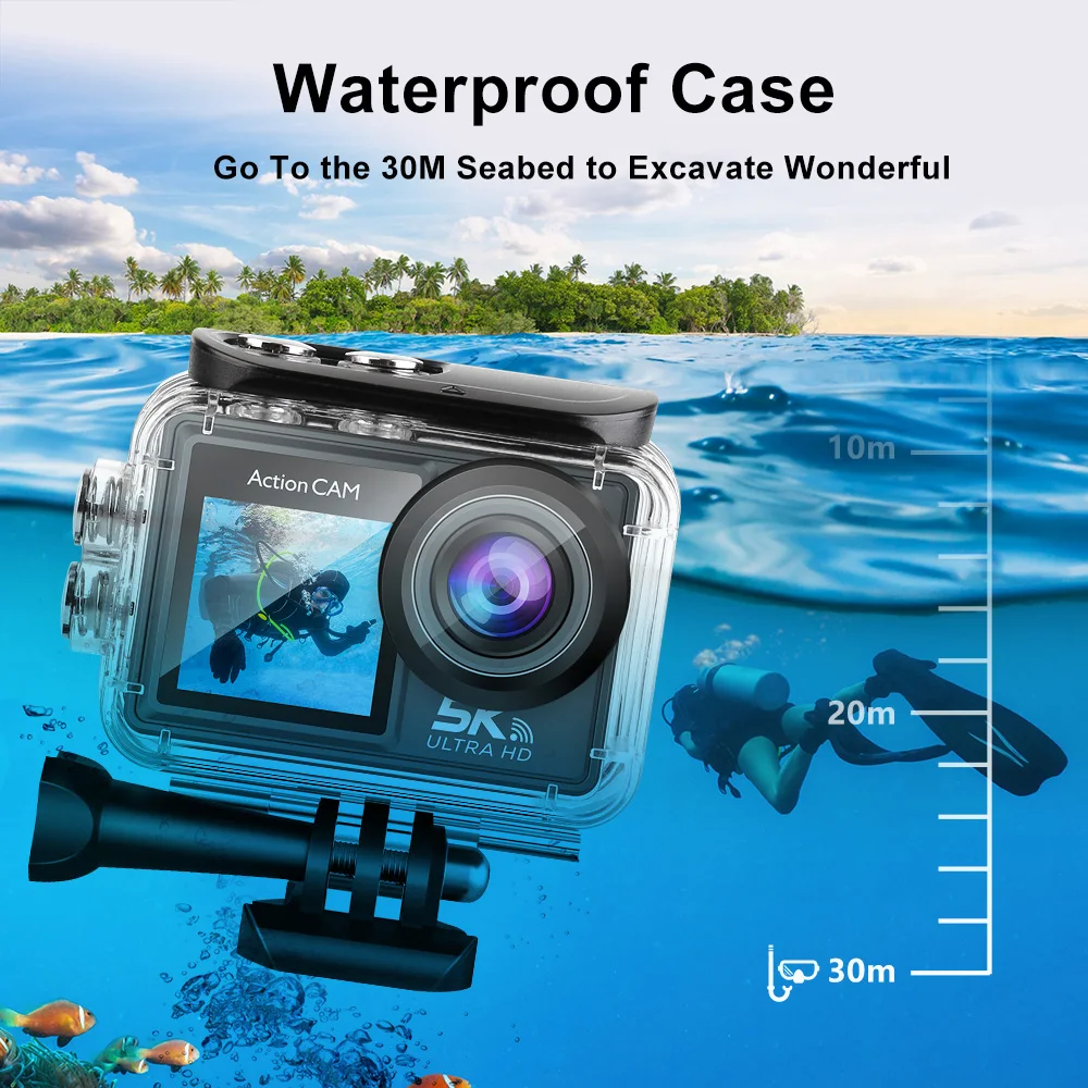 듀얼 IPS 터치 LCD EIS 손떨림 방지 와이파이, 5K 액션 카메라, 5 배 줌 스포츠 카메라, 리모컨 포함, 4K 60FPS, 170 ° 30M 방수