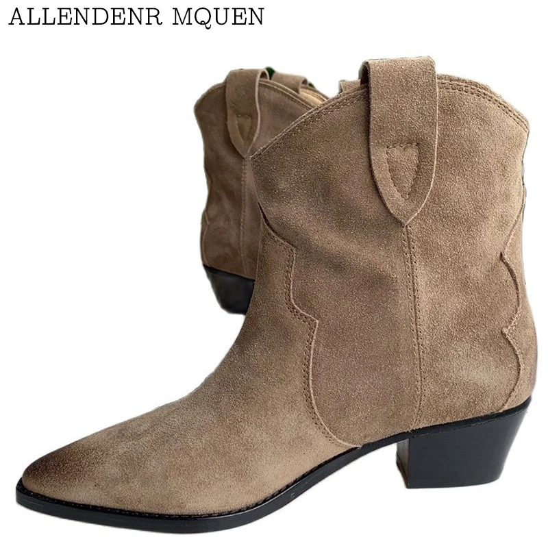 

Martin boots leather women's European and American 2022 winter new cowboy western thick heel nubuck leather short boots