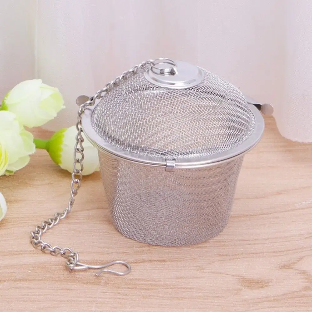 Durable Silver Reusable Stainless Mesh Herbal Ball Tea Spice Strainer Teakettle Locking Tea Filter Infuser Spice