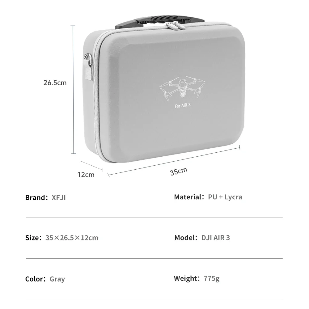 XFJI Portable Carrying Case for DJI Air 3/Air 3S Storage Box Suitcase Drone Accessories PU Splash-proof Shoulder Bag
