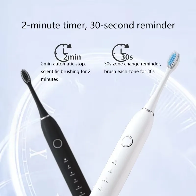 스마트 충전식 초음파 전동 칫솔 성인용 미백 치아 클리너 IPX7 방수 소프트 브러쉬 칫솔