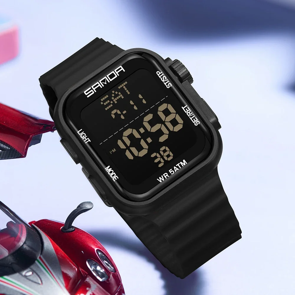 SANDA Men's Waterproof Digital Sports Wristwatch with LED Stopwatch & Silicone Strap
