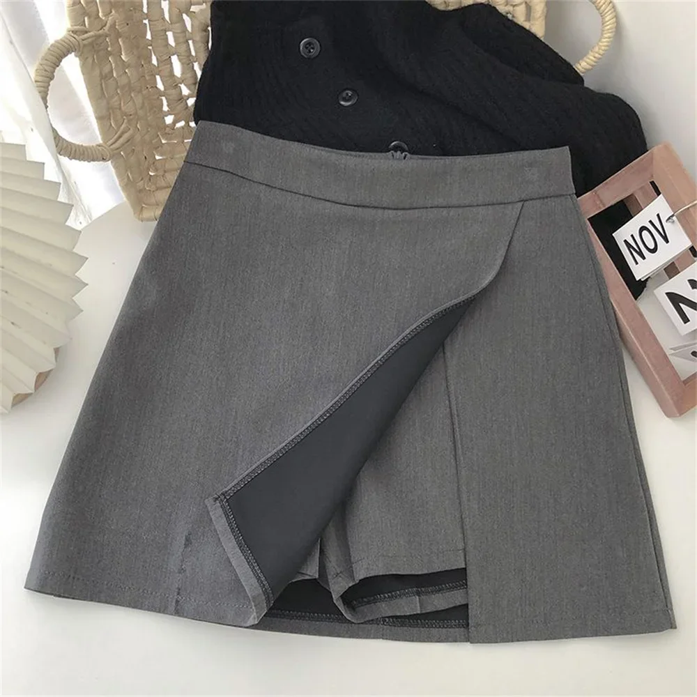 2025 Black Grey Irregular Skirt A-line Women High Waist Skirt Korean Fashion Zipper All Matched Shorts Skirts vintage for women 2