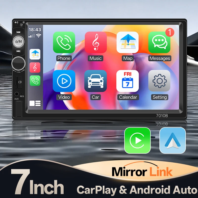 2din Car Radio Carplay Android Auto 7" Touch Screen Stereo Multimedia MP5 Player