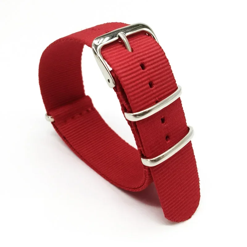 Unisex Red Military-Style Woven Nylon Strap with Buckle Closure