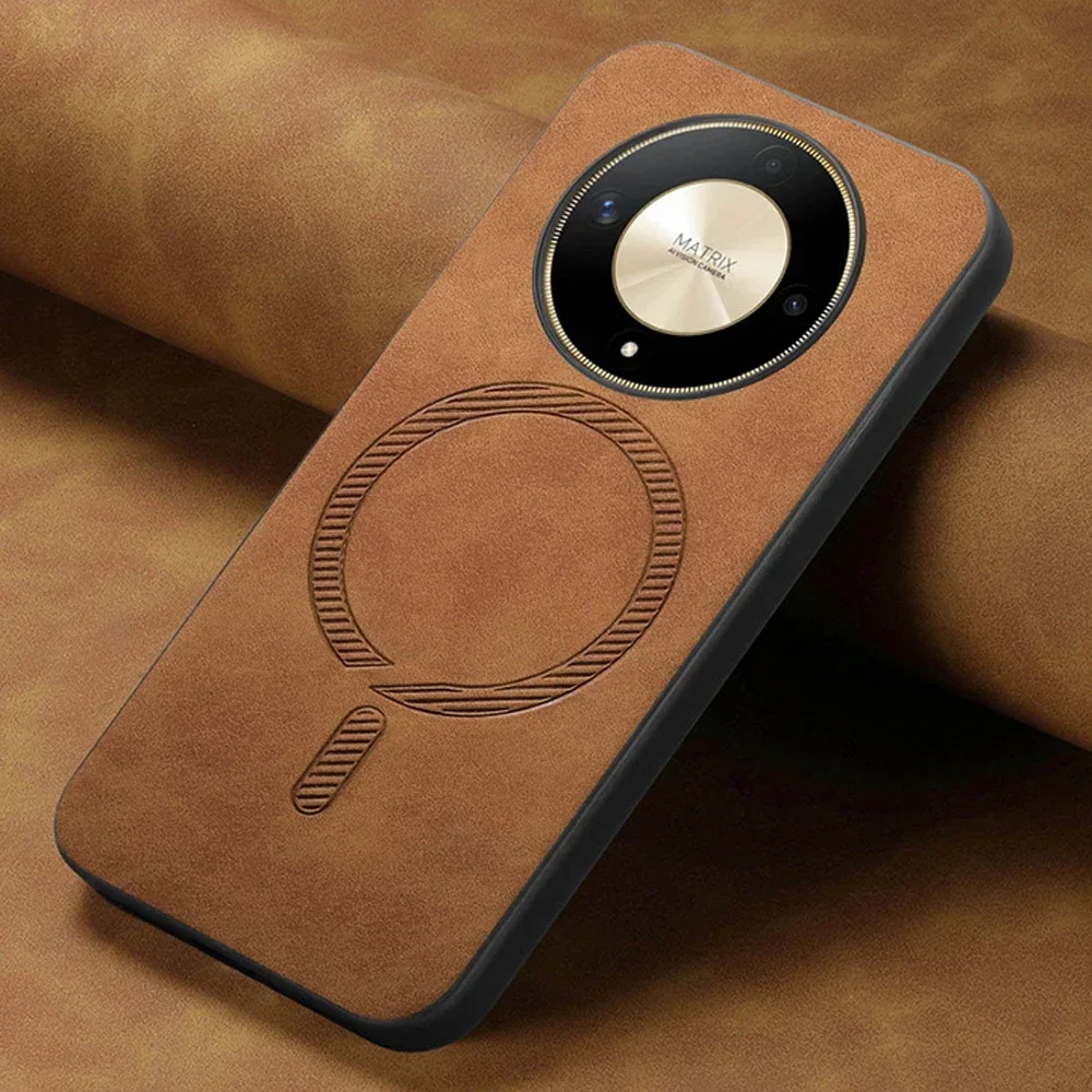 Luxury Leather Magnetic Smart Case for Wireless Charging - For Honor