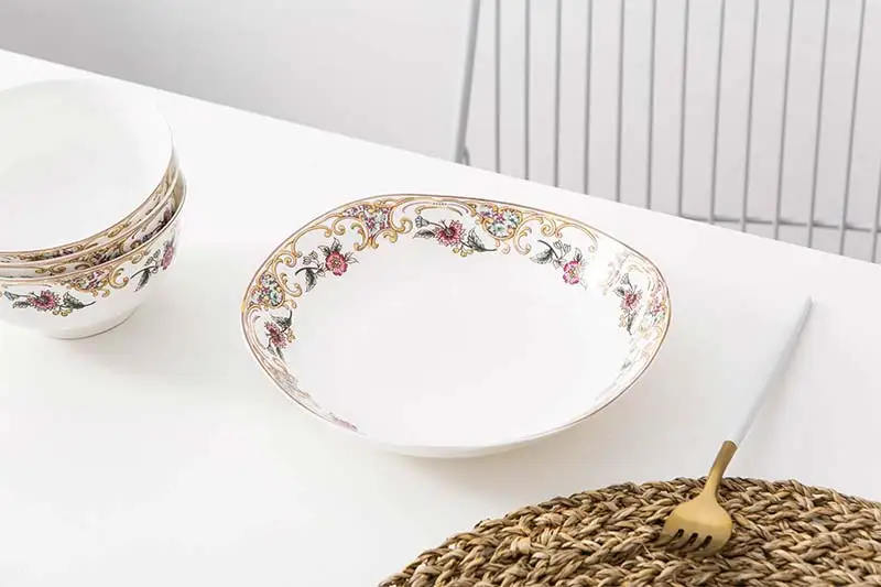 4pcs set, 8inch, fine bone china food serving dishes, ceramic dinner plates set, dish plate for et party, salad servies set