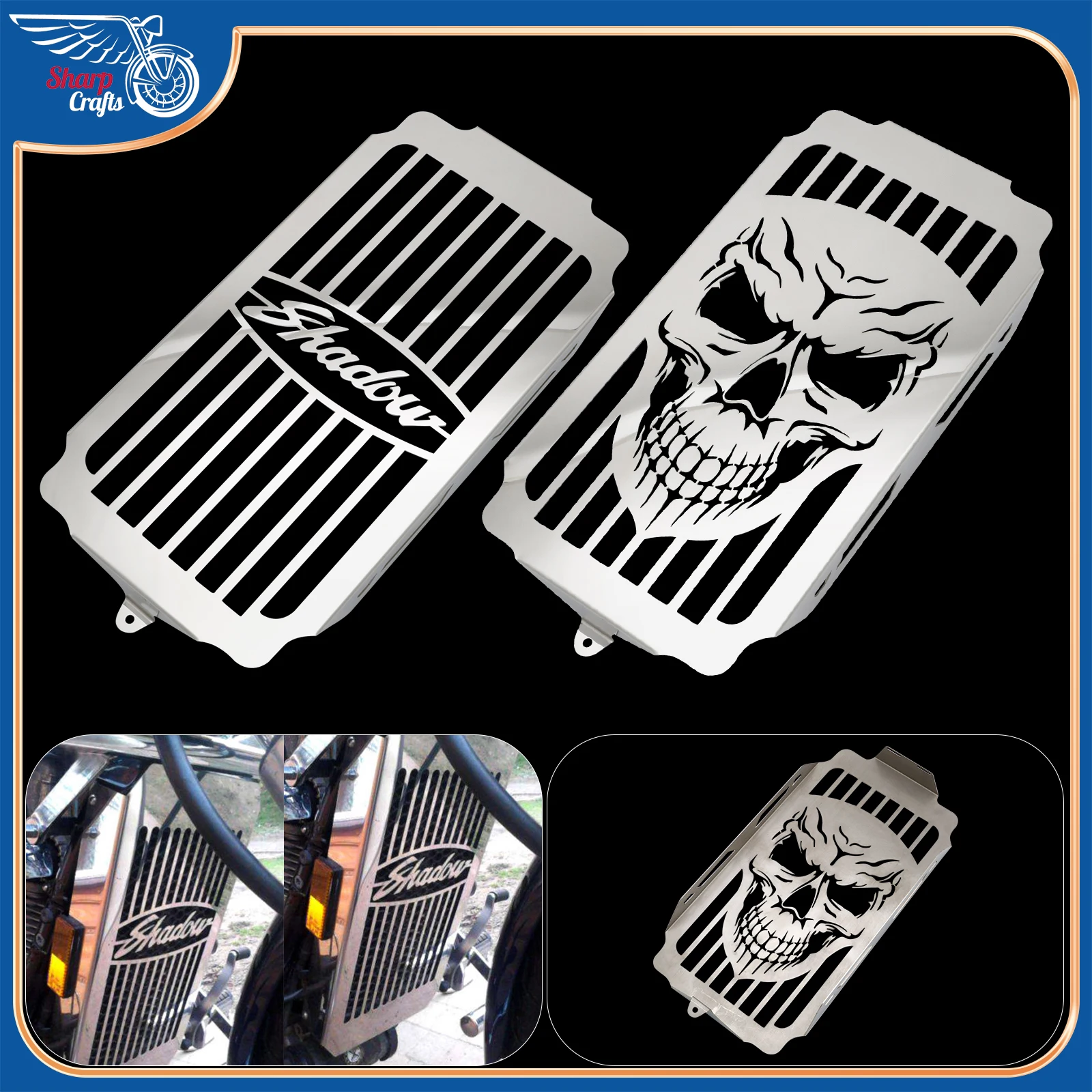 Motorcycle Accessories Steel Chrome Skull Radiator Grill Cover Guard  Protector For Honda Shadow VT1100 Spirit Sabre 1987-2007 - AliExpress, image size:1600x1600