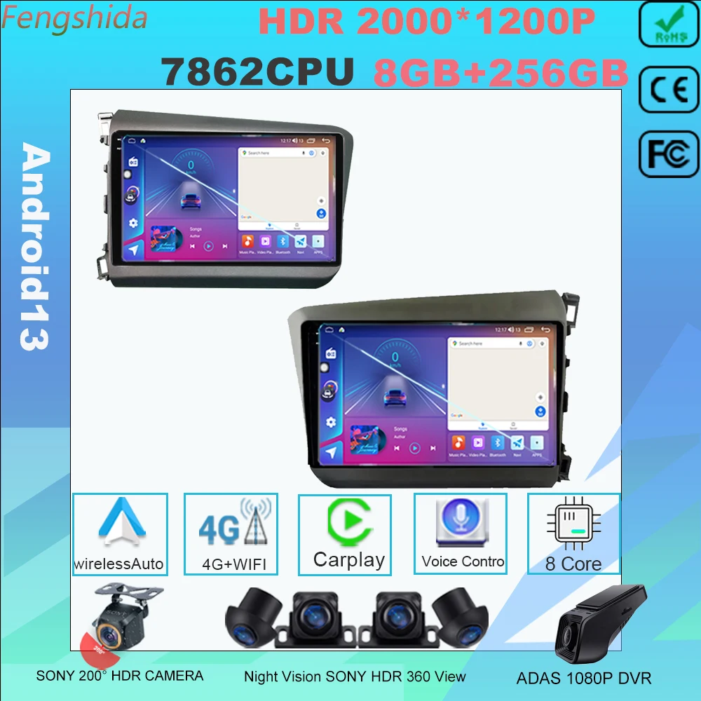 

Android For Honda Civic 2012 2013 2014 2015 5G wifi BT Wireless Carplay GPS Navigation head unit Multimedia Player No 2din DVD