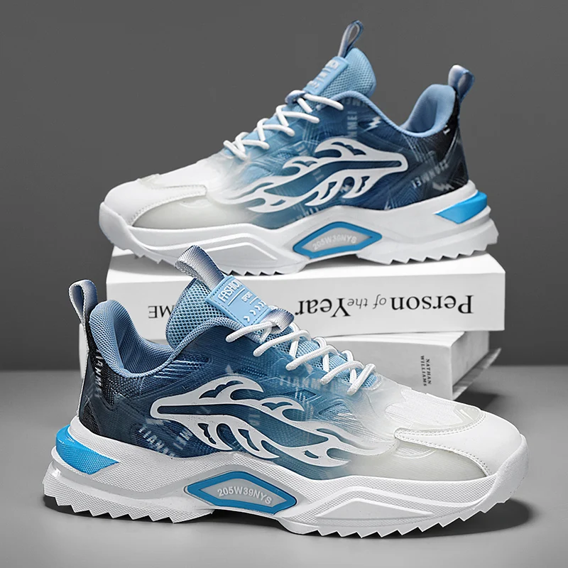 Men's Lace-Up Gradient Color Casual Sneakers, Comfortable and Stylish Thick-Soled Shoes Suitable for Outdoor Walking, Jogging, and Camping, Versatile Casual Wear, Lightweight and Durable Design, Suitable for Men, Suitable for Gym and Outdoor Activities