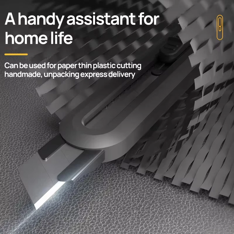 DELI?SK2 프리미엄 블랙 블레이드 사무용 가위(자동 잠금 버튼 포함) 종이 공예 및 일상 사무용 날카로운 절단 도구