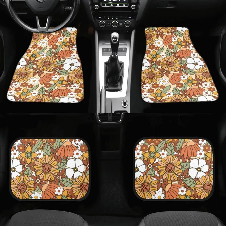 

Car Mats, Hippie Flowers Car Mats Set, Retro Car Floor Mats for Women, Car Mats Boho, Car Floor Mat Cute, Floor Mat for Cars, Cu