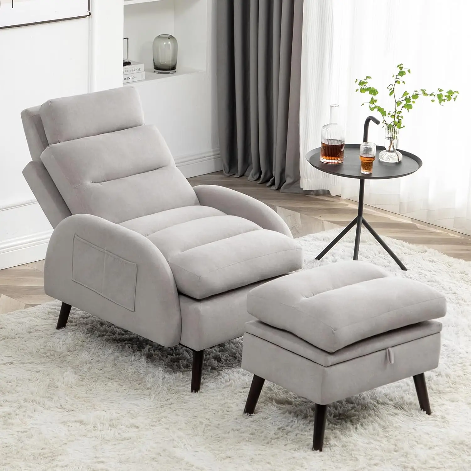 Oversized Lounge Armchair Set with Ottoman 1