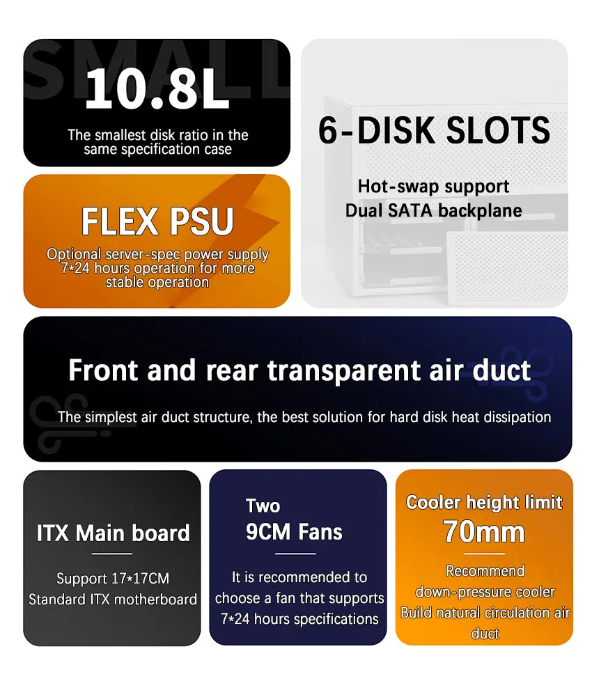 UE-S6 six-slot NAS chassis itx motherboard DIY desktop storage server small case