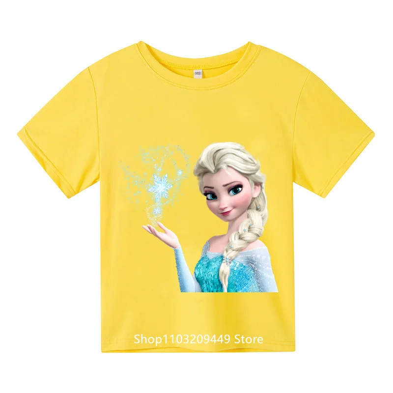 Kawaii Anna Elsa 겨울왕국 티셔츠, 소녀 상의, 디즈니 티셔츠, 어린이 반팔, 생일 파티 코스튬