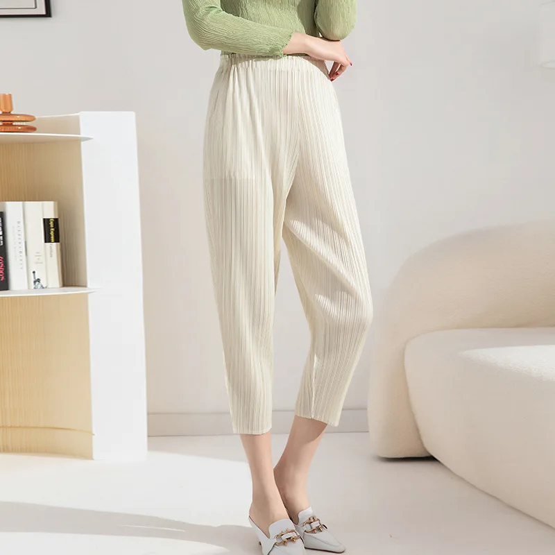 

Casual Pants Women 2023Miyake Spring Autumn Loose Breathable Versatile High-Waist Harlan Cropped Small Leg Pants Pleated Fashion