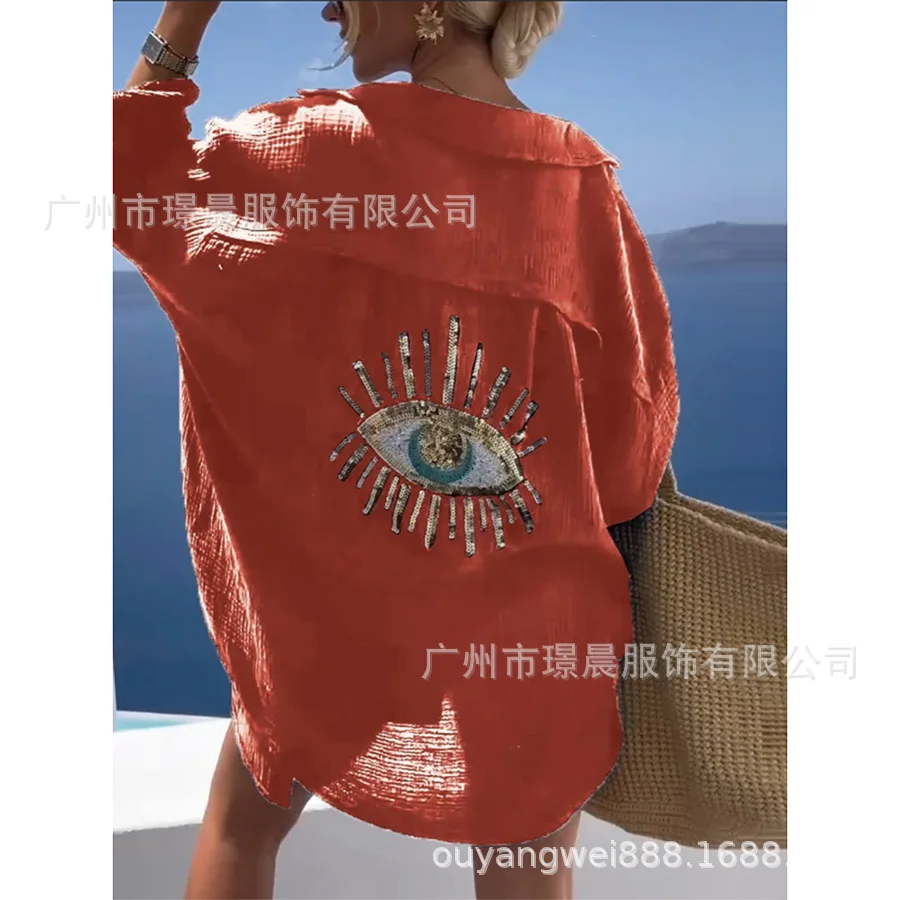 Summer Women Funny Eyes Printed T-Shirt Sexy Anime Cartoon Funny V-Neck Fashion Short Sleeve Shirt Ladies Loose Beach  Top