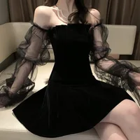 Mesh Patchwork Dress For Ladies Vintage Ladies Sexy Slash Neck Club Style Stylish 2