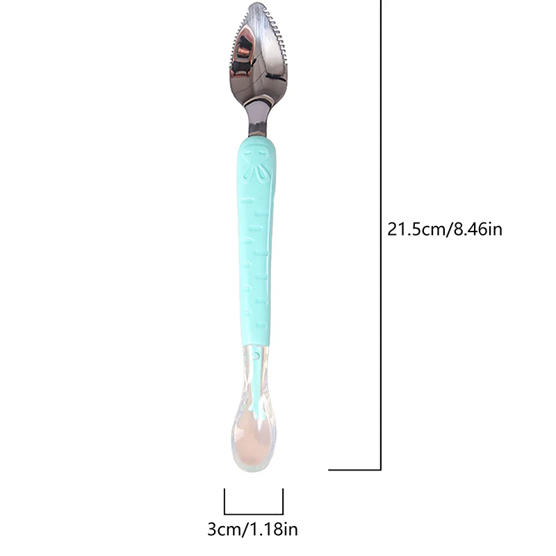 Baby Fruit Scraping Mud Spoon Double Head Silicone Stainless Steel Children Utensil Toddler Infant Food Feeding Tableware