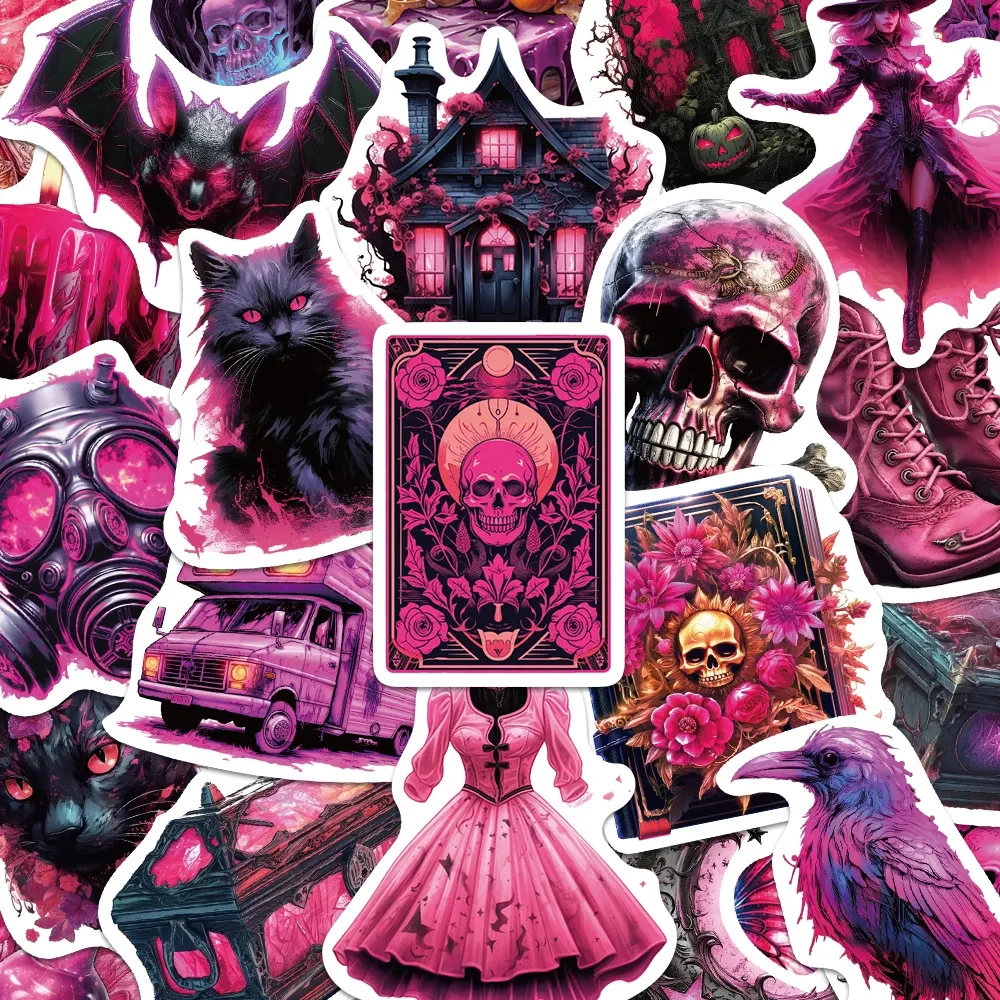 10/30/50pcs Aesthetics Gothic Magic Witch Stickers Dark Pink Graffiti Decal Luggage Motorcycle Phone Scrapbooking Toys Sticker 30 90pcs 9 3cm happy halloween stickers pumpkin witch skull sealing labels scrapbooking for holiday gift package decor sticker