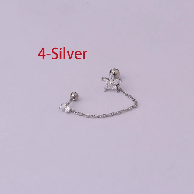 Boucles d'oreilles tendance en acier inoxydable pour femmes, 1 pièce, chaîne à Double perçage, fleur coréenne, Zircon, clous de perçage, bijoux à la mode