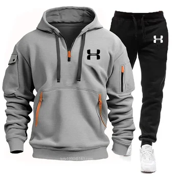 Men’s Autumn & Winter Tracksuit – Multi-Pocket Zipper Hoodie + Jogger Pants Two-Piece Fitness & Leisure SetMen’s Autumn & Winter Tracksuit – Multi-Pocket Zipper Hoodie + Jogger Pants Two-Piece Fitness & Leisure Set 1