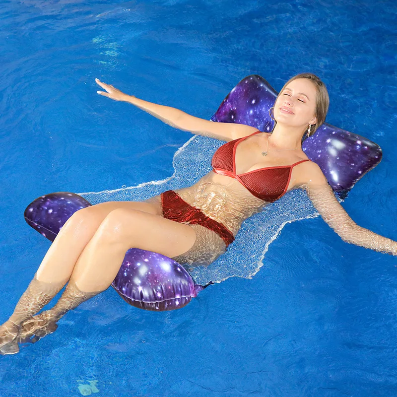 PVC Inflatable Floating Row Foldable Mesh Striped Water Hammock Adult Swimming Pool Recreation Water Lounge Chair Floating Bed