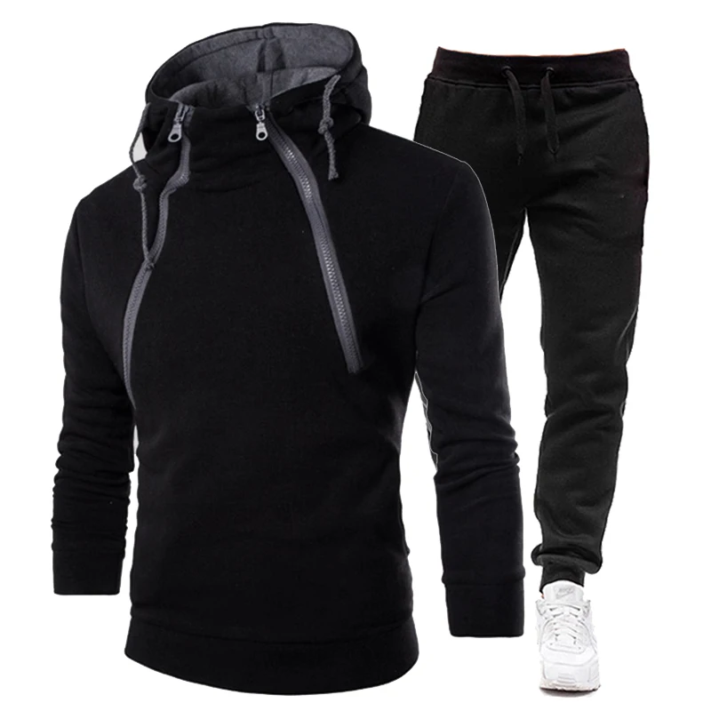 

Men's Sportswear Hooded Two-Piece Zippered Sweatshirt Set Jogging Suit Sportswear New Fashion Plush Men's Set