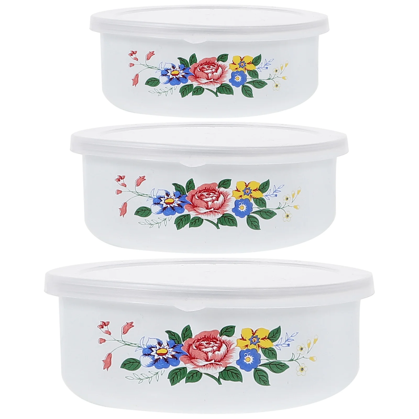 

Nesting Bowls with Lid, 3pcs Decorative Enameled Bowl Vintage Flower Bowl Serving Bowl Mixing Basin Soup Bowl for Home Kitchen