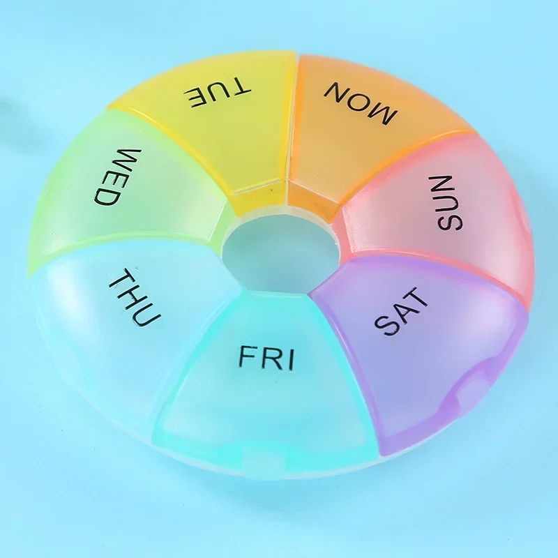 7 Grids Weekly 7 Days  Round Pill Case Plastic Tablet Candy Box Portable Storage Tablet Holder Travel Organizer Pill Container