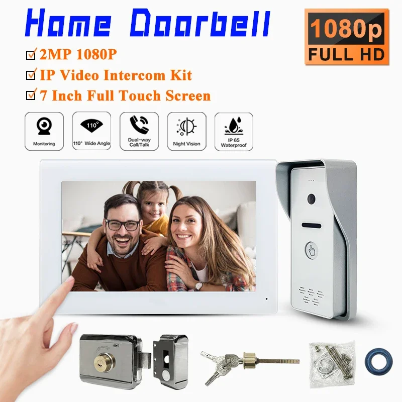 

Video Intercom Doorbell with 7 Inch Color Screen Smart Doorbell Camera PIR Motion Detection 2 Way Intercom for Villa Home Office